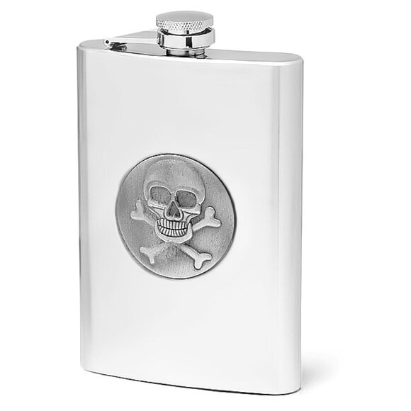 Maxam Skull and Crossbones 8-ounce Flask, with Flask case 💸 - Picture 3 of 7